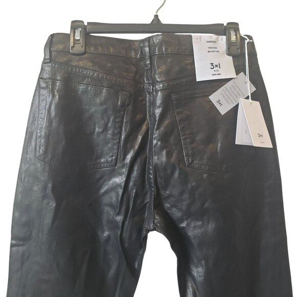 3x1 NYC Farrah Black High Rise Bell Bottom Shiny Pants - Picture 11 of 13